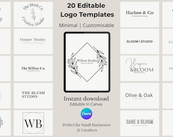 20 Editable Canva Logo Templates | Minimal Branding Kit | Premade Logos for Small Business | Instant Download
