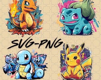 Graffiti Pocket Monster SVG PNG Bundle, Urban Game Character Clipart Set, Street Art PNG, Printable Monster Stickers, Digital Download