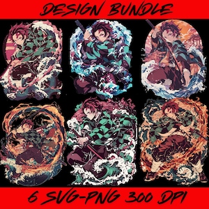 Anime Demon Hunter Boy SVG PNG Bundle , 6 Samurai Warrior Vector Files , Anime Sword Fighter Clipart for Cricut & Sublimation