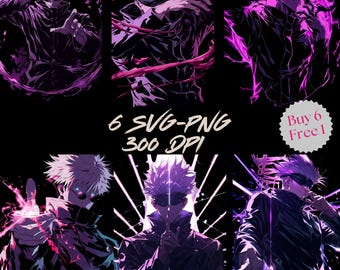 Satoru Gojo SVG PNG Bundle , 6 Anime Energy Fighter Clipart + 1 Bonus Design , Sublimation & DTG Ready Files , Instant Download