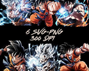 Saiyan-Inspired Character SVG PNG Bundle , 6 Ki Fighter-Inspired Clipart Files for Cricut & Sublimation , Instant Digital Download Set