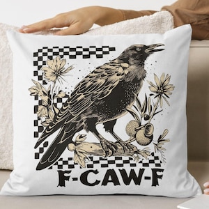 Crow Raven Svg Png, F-CAW-F Halloween Svg Png, Dark Bird Sublimation Design, Gothic Floral Checkered Png Svg, Spooky Grunge Digital Download