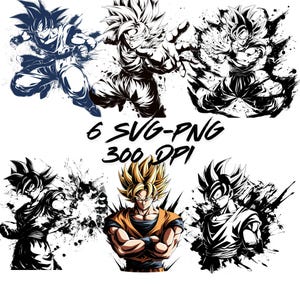 Saiyan-Inspired Warrior SVG PNG Bundle , 6 Saiyan-Inspired  Clipart Files for Cricut, Sublimation & Laser Cut , Instant Download
