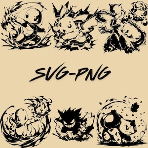 Monstre de poche SVG PNG Bundle | Motifs de fan art silhouette noire pour t-shirt, autocollant, impression DTF, sublimation, travaux manuels Cricut