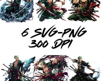 Triple Blade Zoro Png Svg Bundle | High-Quality Anime Designs for DTF Transfers, Sublimation, Pirate Stickers