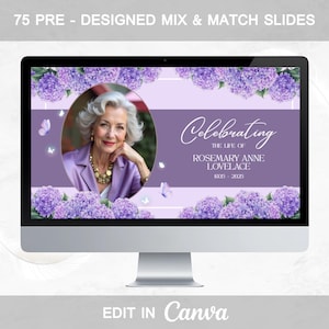 Purple Floral Funeral Slideshow Template for Female – Memorial Tribute & Obituary Canva, Celebration of Life Video