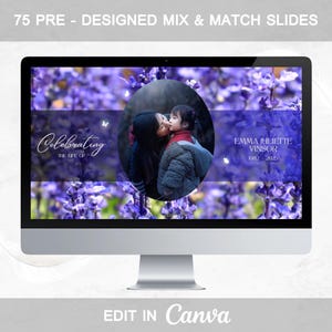 Lavender Memorial Slideshow Canva Template | Celebration of Life Tribute for Mom | 75 Elegant Purple Funeral Slides