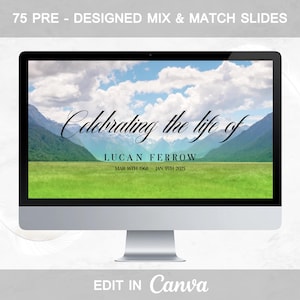 Nature Funeral Slideshow Canva Template | Celebration of Life Tribute | 75 Mountain & Sky Memorial Slides for Him