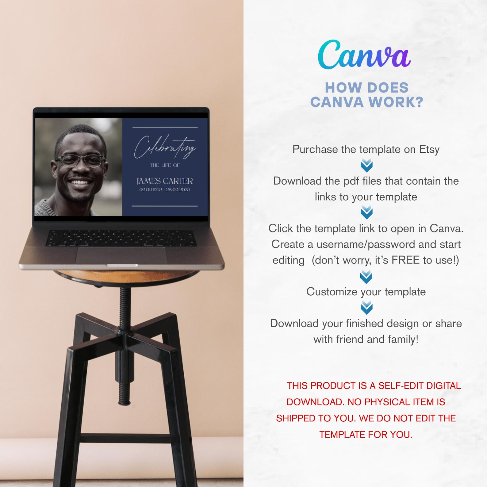 Elegant Memorial Slideshow Template for Man: Celebration of Life (canva ...