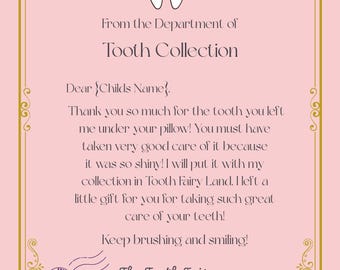 Recibo editable del Hada de los Dientes / Descarga de recibo del Hada de los Dientes para niñas