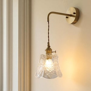 Vintage Glass Wall Light, Brass Wall Sconce, Elegant Home Lighting, Decorative Pendant, Retro Style Glass Shade, Living Room Lighting.