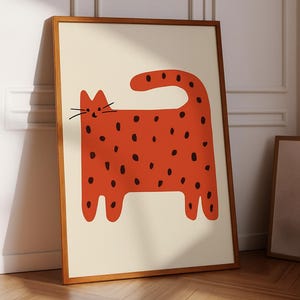 Ilustración de gato naranja hecha a mano / Arte felino caprichoso para habitación infantil o decoración moderna del hogar