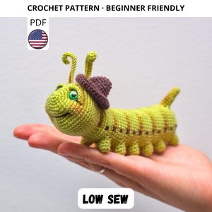 Patrón de crochet de oruga de polilla halcón de juguete amigurumi en PDF para principiantes