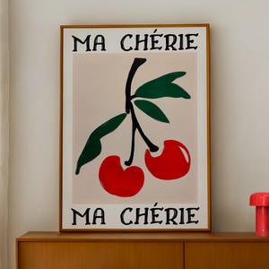 Cherry &#39;Ma Chérie&#39; French Art Print: Retro Kitchen Decor (Digital Download)