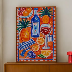 Bold Fruit Poster, Summer Citrus Wall Art, Colorful Pineapple Print, Maximalist Eclectic Dining Room Decor, Kitchen Wall Art, Dopamine Decor