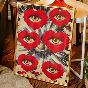 Surreal Red Flower Eye Art Print: Psychedelic Mystical Decor