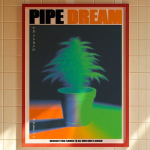 Pipe Dream Psychedelic Poster, Retro Neon Vaporwave Wall Art, Surreal Glow Plant Print, Dreamcore Aesthetic Decor, Futuristic Japanese Print