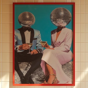 Disco Ball Couple Print: Retro Glam Pop Art (Digital Download