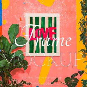 Colorful Wall Art Frame Mockup: Modern Interior Scene (PSD)