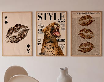 Leopard Print Art Poster Set: Vogue Style, Fashion Wall Decor (Digital Download)
