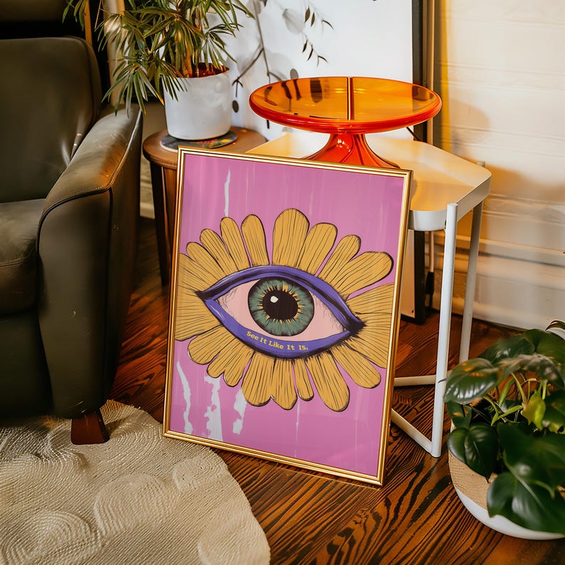 Surreal Eye Wall Art: Pink Flower Poster, Psychedelic Pop Art Print - Etsy