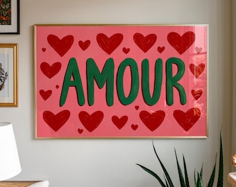 Amour Heart Print: Retro Valentine's Day Decor (Digital Download)