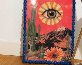 Surreal Desert Eye Art Print: Pink Psychedelic Cactus Landscape