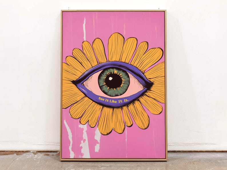 Surreal Eye Wall Art: Pink Flower Poster, Psychedelic Pop Art Print - Etsy