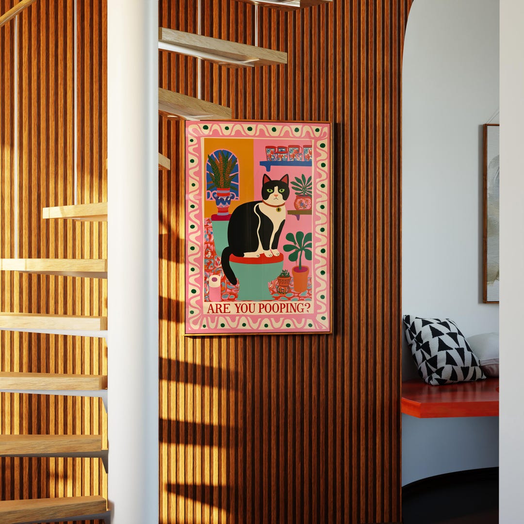 Are You Pooping Poster: Funny Bathroom Art, Colorful Cat Poster ...