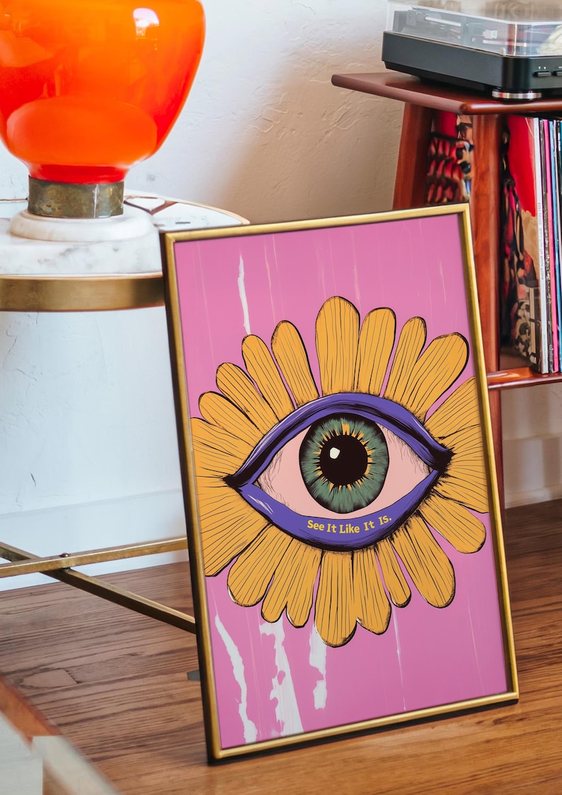 Surreal Eye Wall Art: Pink Flower Poster, Psychedelic Pop Art Print - Etsy