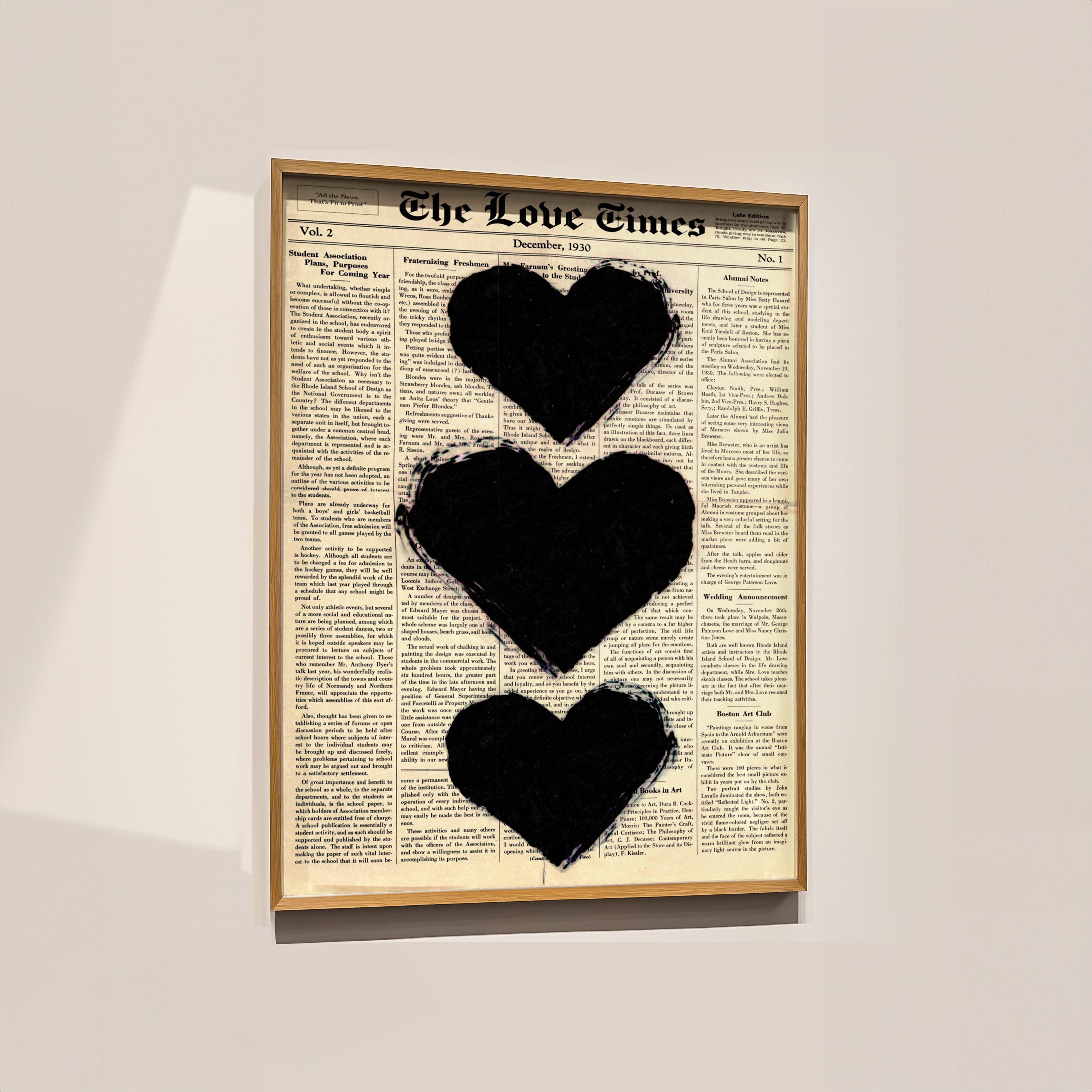 Vintage Newspaper Love Print: Black Heart Grunge Wall Art (digital