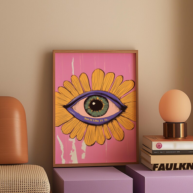 Surreal Eye Wall Art: Pink Flower Poster, Psychedelic Pop Art Print - Etsy