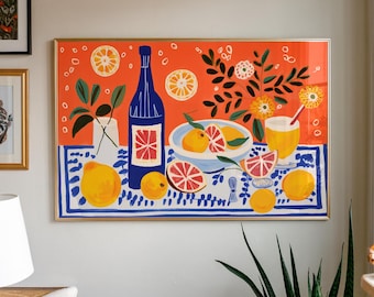 Citrus Still Life Art Print: Colorful Kitchen, Mediterranean Decor (Digital Download)