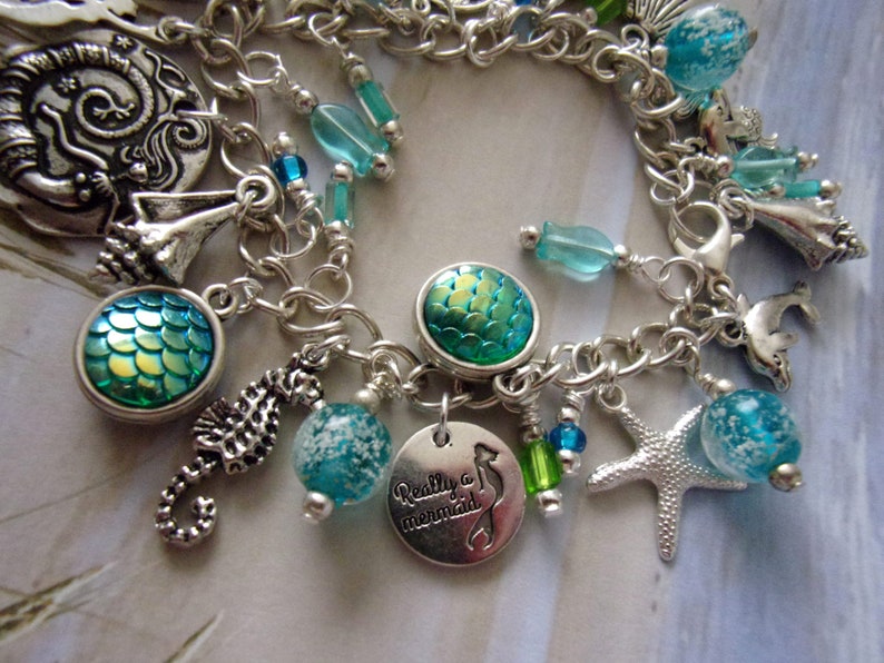 Really a Mermaid Charm Bracelet, Glow inn the Dark, Ocean, Beach, Mermaid image 2