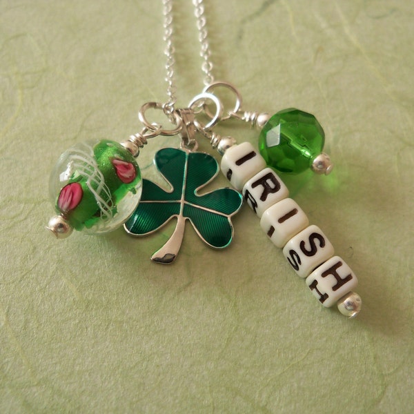 Irish Charm Necklace, Shamrock, Sterling Beau Charm, Irish Jewelry, St. Patrick's Day