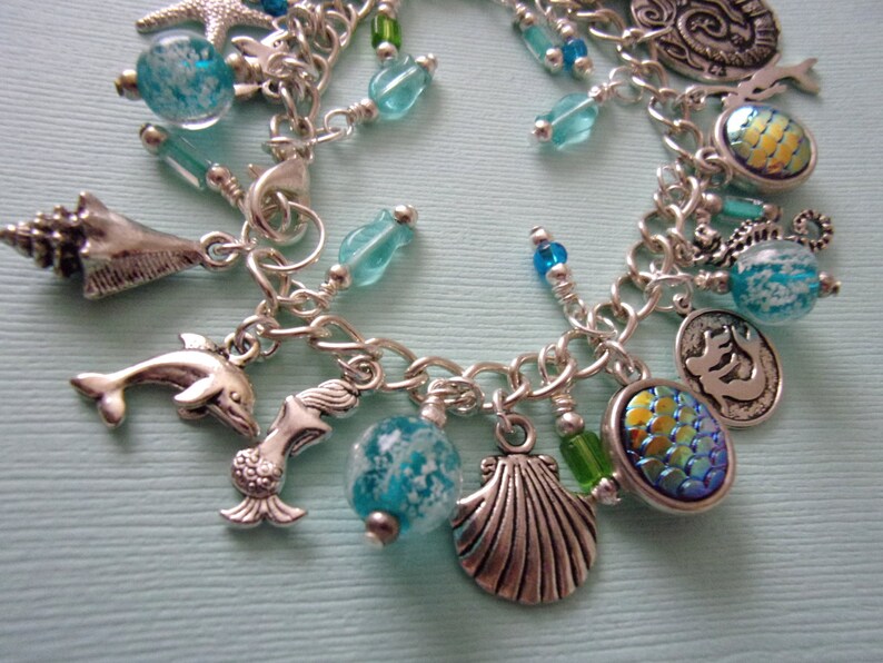 Really a Mermaid Charm Bracelet, Glow inn the Dark, Ocean, Beach, Mermaid image 3