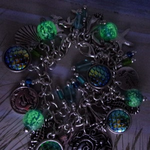 Really a Mermaid Charm Bracelet, Glow inn the Dark, Ocean, Beach, Mermaid image 4