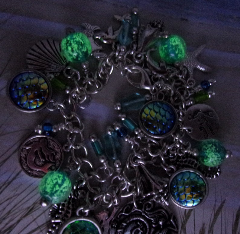 Really a Mermaid Charm Bracelet, Glow inn the Dark, Ocean, Beach, Mermaid image 4