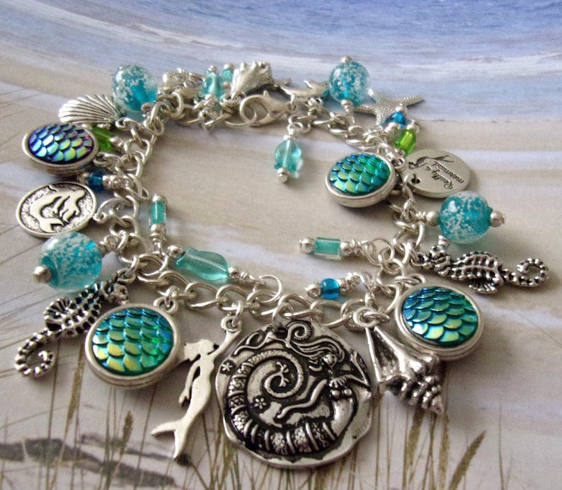 Really a Mermaid Charm Bracelet, Glow inn the Dark, Ocean, Beach, Mermaid image 1