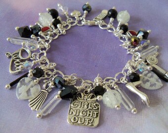 Girls Night Out Charm Bracelet, Glow in the Dark, Black and White