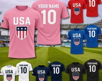 Camiseta de fútbol de EE. UU. personalizada, regalo para aficionados con la bandera estadounidense