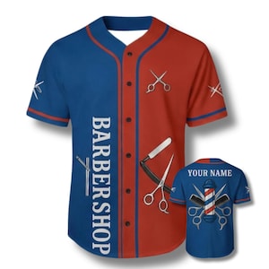 Spersonalizowana koszulka baseballowa Barbershop – Barber Pole, nadruk nożyczek