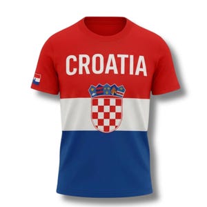クロアチアサッカーユニフォーム カスタムネームナンバーシャツ、クロアチア国旗サッカーファンTシャツ 画像 2