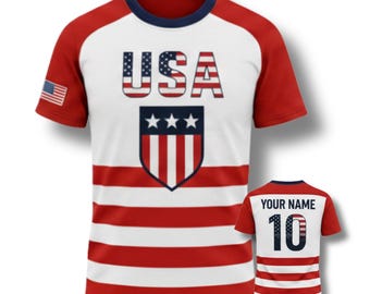 Custom USA Soccer Fan Jersey, Personalized Name Number Shirt, American Flag Supporter Tee