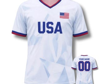 USA Soccer Jersey Custom Name Number, Unisex All Over Print Football Shirt