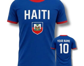 Camiseta de fútbol de Haití con nombre y número personalizados, camiseta de fanático del fútbol con bandera haitiana