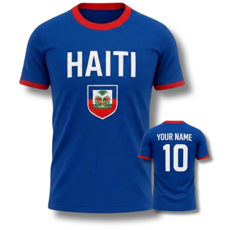 Haiti Soccer Jersey Custom Name Number Tee, Haitian Flag Football Fan Shirt image 1