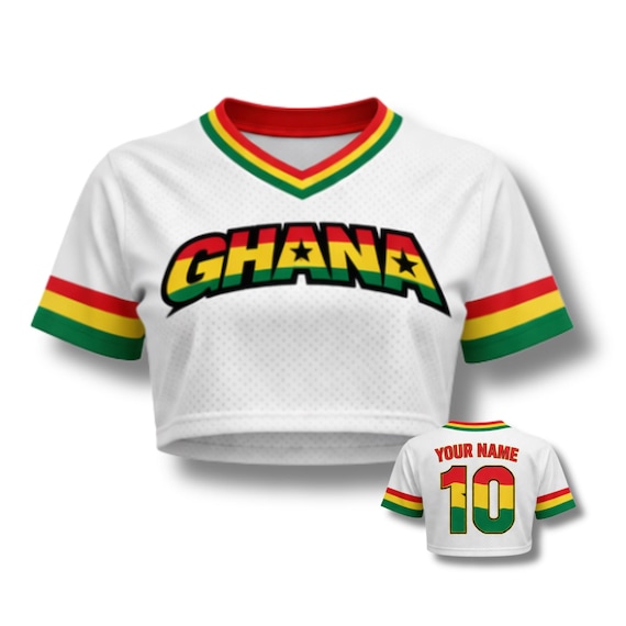 Ghana Soccer Crop Top Jersey 3D Custom Name Number Mesh Football Fan Shirt