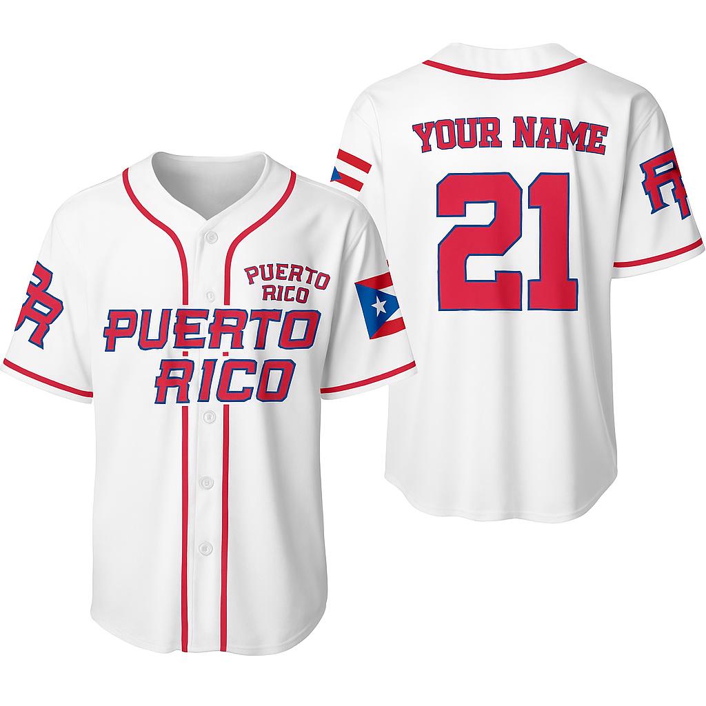 Custom Puerto Rico Baseball Jersey – 3D Flag Design with Name & Number
