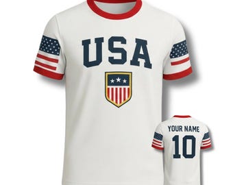 Custom USA Soccer Jersey with Name and Number, American Flag Fan Shirt